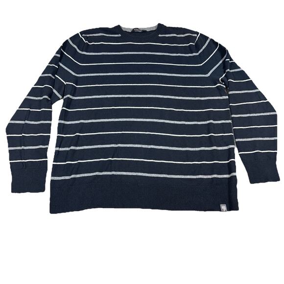 The North Face Men Large Navy Striped Long Sleeve Crew Neck Sweater Part Wool - Picture 1 of 6